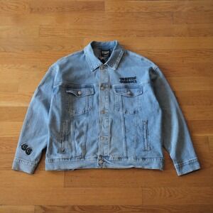 Forever 21 Compton Cowboys Denim Jacket Women Light Wash Embroidered Western L